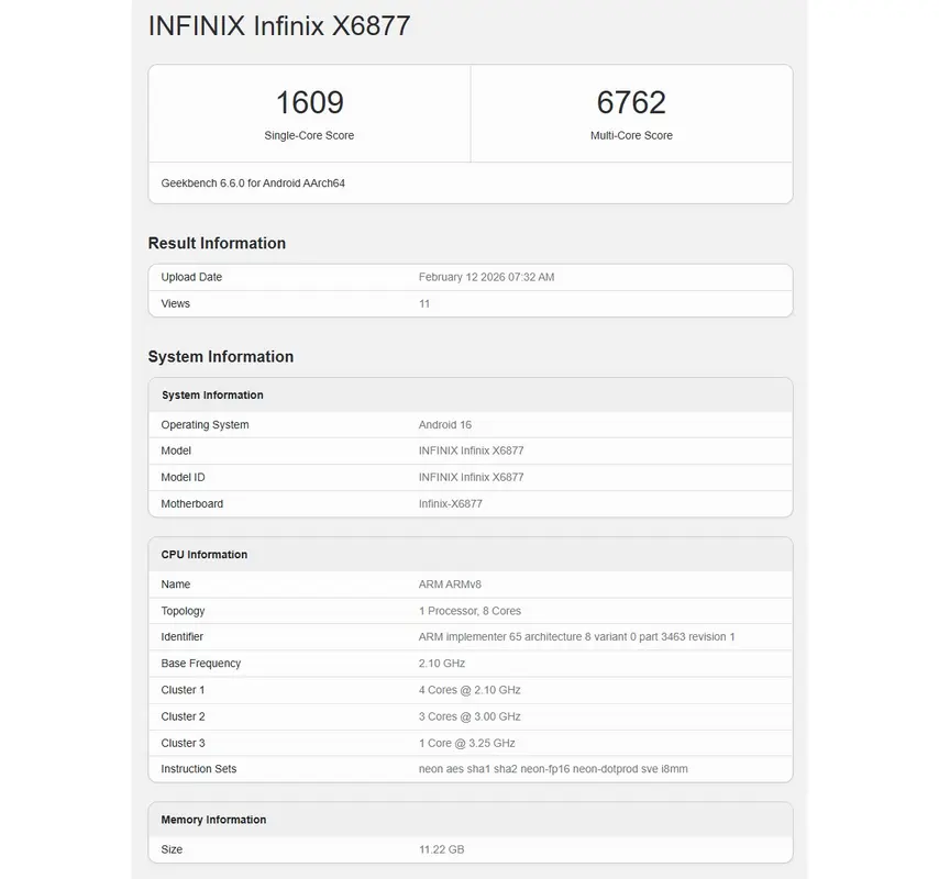 Las puntuaciones Geekbench del Infinix Note 60 Ultra revelan el Dimensity 8400