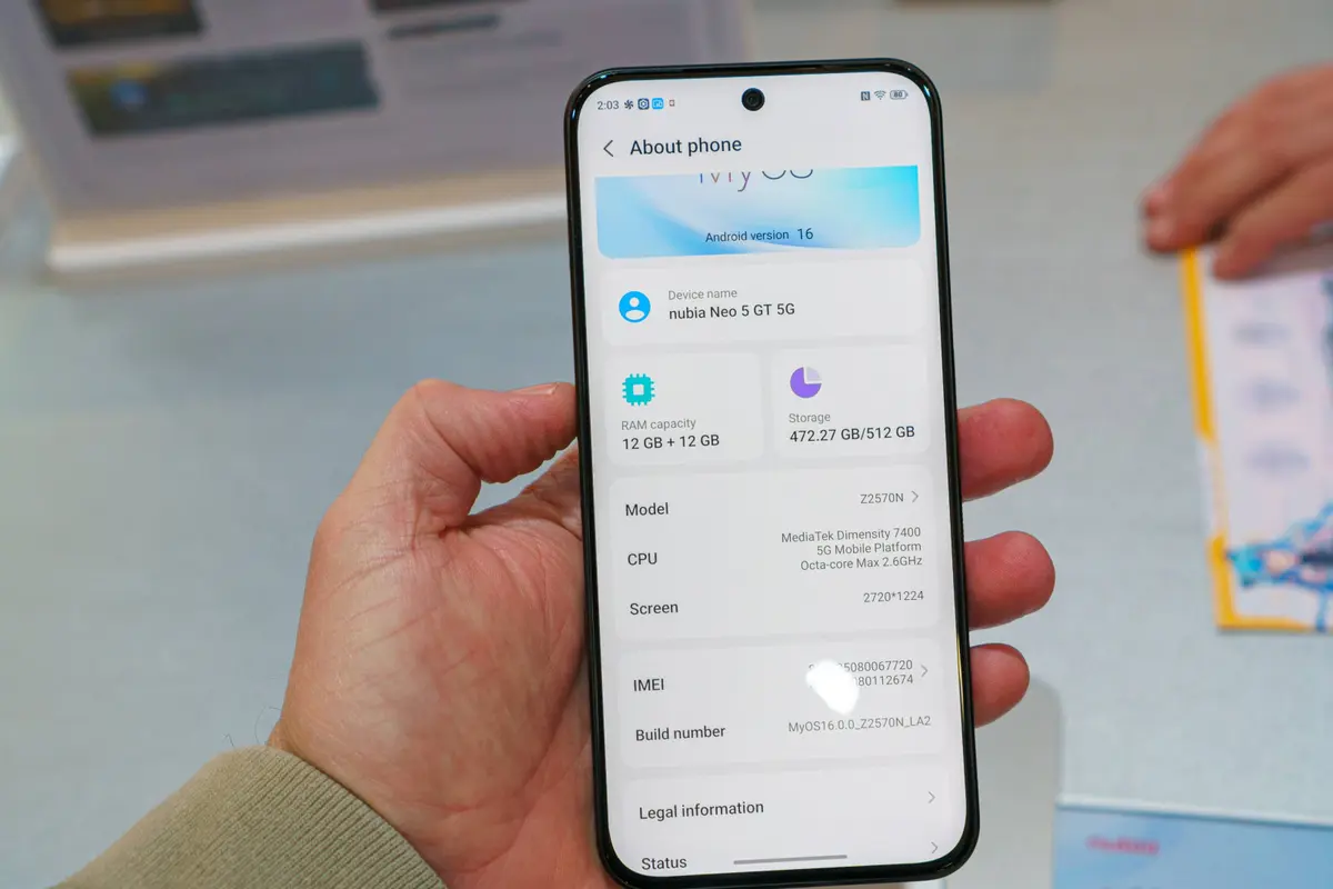 El nubia Neo 5 GT utiliza el Dimensity 7400